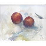 Leslie Worth, watercolour, 2 peaches, 8" x 10", framed