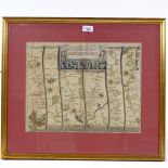 A set of 3 18th century hand coloured road maps, by John Ogilby, London to Bristol, London the Hith,