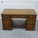 A Victorian walnut pedestal desk, inset leather top, and drawer fitted pedestals, 4'6" x 2'3"