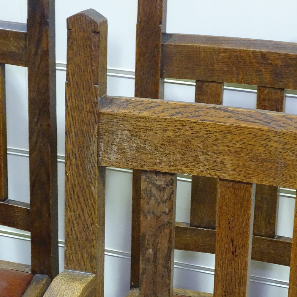 A set of 6 Liberty Culloden Arts and Crafts oak dining chairs, comprising 4 side chairs and 2 - Image 3 of 4