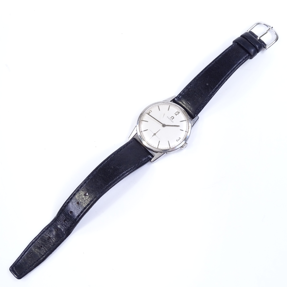 OMEGA - a stainless steel mechanical wristwatch, silvered dial with quarterly Arabic numerals and - Image 2 of 5