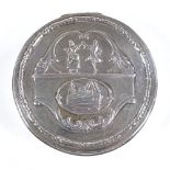 A circular silver presentation box, presented by The Royal Mail Steam Packet Co (possibly RMS