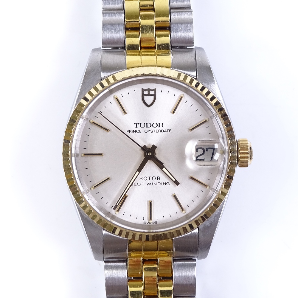 TUDOR - a Prince Oysterdate automatic wristwatch, bi-metal case by Rolex with fluted bezel, baton