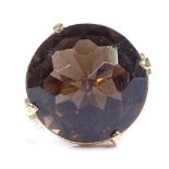 A 9ct gold briolette-cut smoky quartz dress ring, setting height 20.4mm, size M, 7.8g