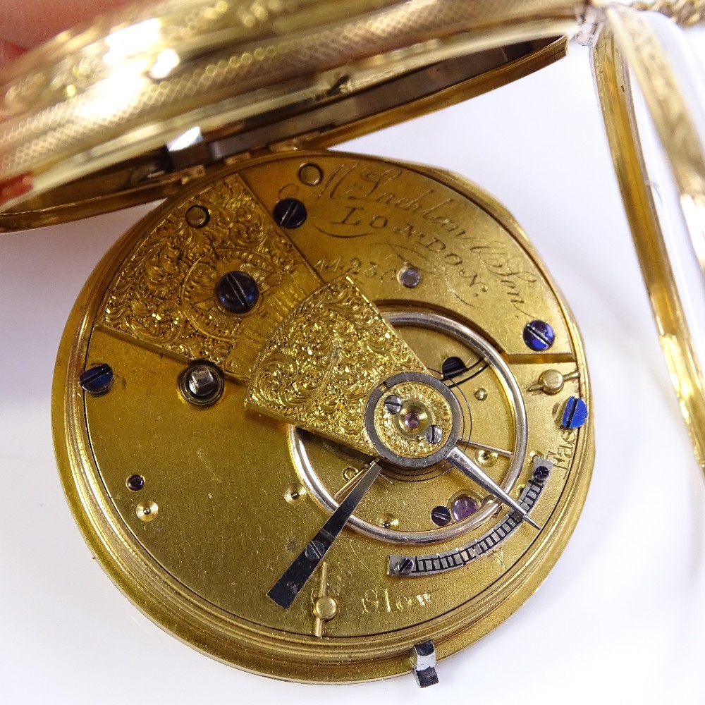 A 19th century 18ct gold open-face key-wind pocket watch, by M Lachlan & Son of London, with - Image 5 of 6