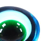 Murano 1960s Sommerso heavy glass bowl, in bright blue/green, diameter 15cm