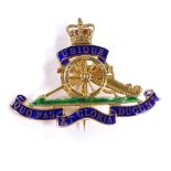 A 9ct gold and enamel Royal Regiment of Artillery sweetheart brooch, by Garrard & Co Ltd,