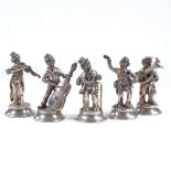 A set of 5 Spanish silver musician figures, 2 stamped underneath, tallest 14cm (5)