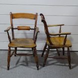 A pair of Victorian elm-seated Windsor elbow chairs