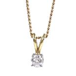 An 18ct gold solitaire diamond pendant necklace, on 9ct flat curb link chain, pendant height 10.5mm,