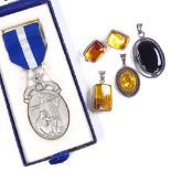 Various silver and amber jewellery, together with a silver Masonic medal