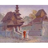 Than Win Tun, oil on canvas, Mandalay monastery, signed, 14" x 18", framed