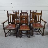 A set of 6 Liberty Culloden Arts and Crafts oak dining chairs, comprising 4 side chairs and 2