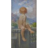 Anna Lea Merritt, oil on canvas, In Arcady, signed with monogram, 16" x 9", framed