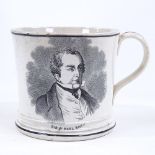 A 19th century transfer-printed commemorative mug, circa 1840, depicting Sir Robert Peel of