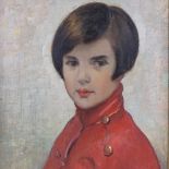 Harry John Pearson RBA (1872 - 1933), oil on canvas, girl in red tunic, 20" x 16", framed