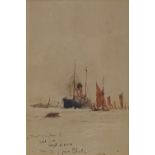 Charles Dixon, watercolour, docklands scene, 7" x 4.5", framed