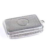 A Victorian rectangular silver vinaigrette, with engine turned decoration and pierced floral grille,