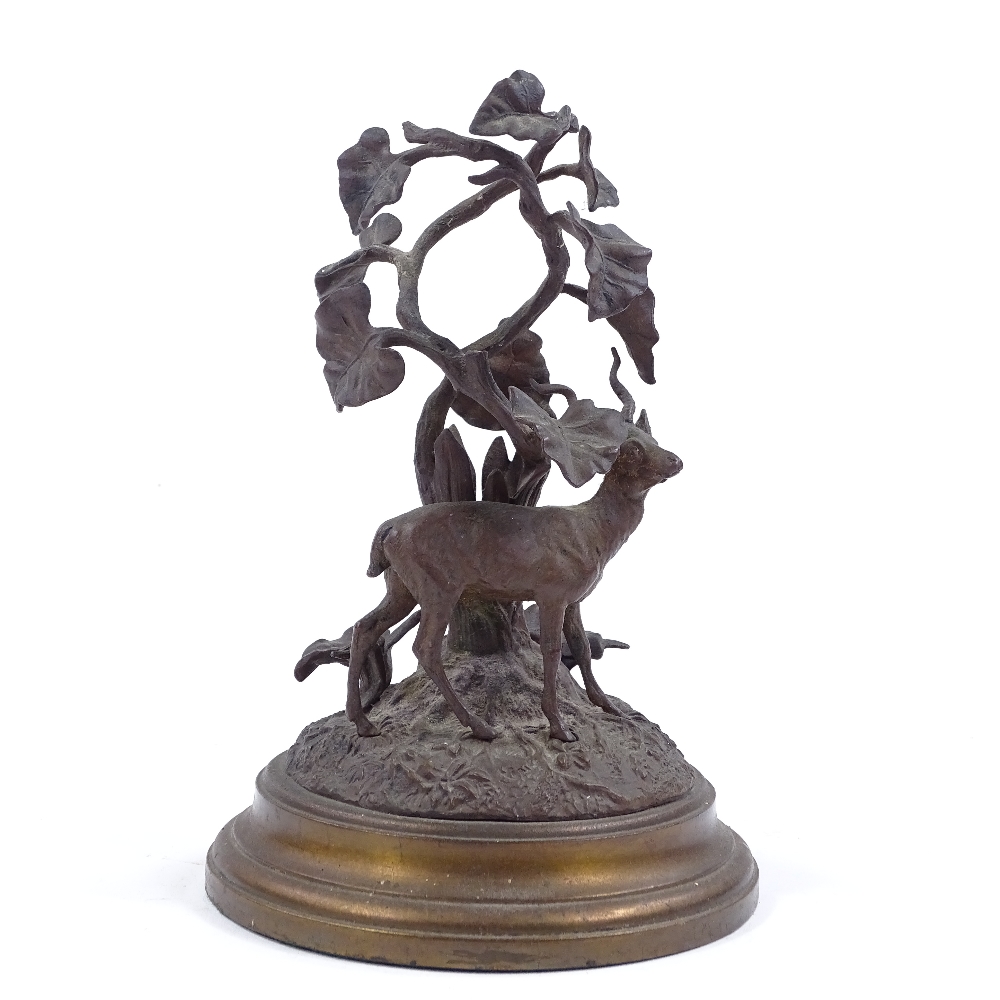 A patinated bronze antelope standing under a tree, circa 1900, unsigned, height 20cm - Image 2 of 3