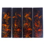 A set of 4 Vietnamese lacquer panels, with painted gilded goldfish designs, height 29cm