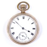 WALTHAM - a gold plated open-face top-wind pocket watch, 15 jewel movement with Roman numeral hour