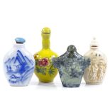 4 Chinese porcelain and carved stone snuff bottles