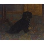 Oil on wood panel, portrait of a black Spaniel, unsigned, 13" x 15", unframed