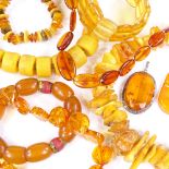 Various amber and composite beads and necklaces