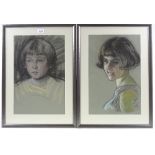 Harry John Pearson RBA (1872 - 1933), 2 charcoal/chalk, portraits of girls, 18" x 11.5", framed (2)