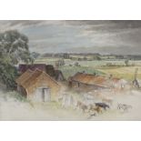 Edgar John Platt, watercolour, a Gloucestershire farm, 9" x 12", framed