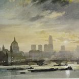 Rowland Hilder, 2 colour prints, sunset on The Thames 1983, image 16.5" x 24", and The First Snow,