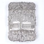 A Victorian silver "castle-top" card case, The Royal Exchange, by Nathaniel Mills, hallmarks