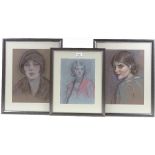 Harry John Pearson RBA (1872 - 1933), 3 charcoal/chalk, portrait studies, largest 14" x 10.5",