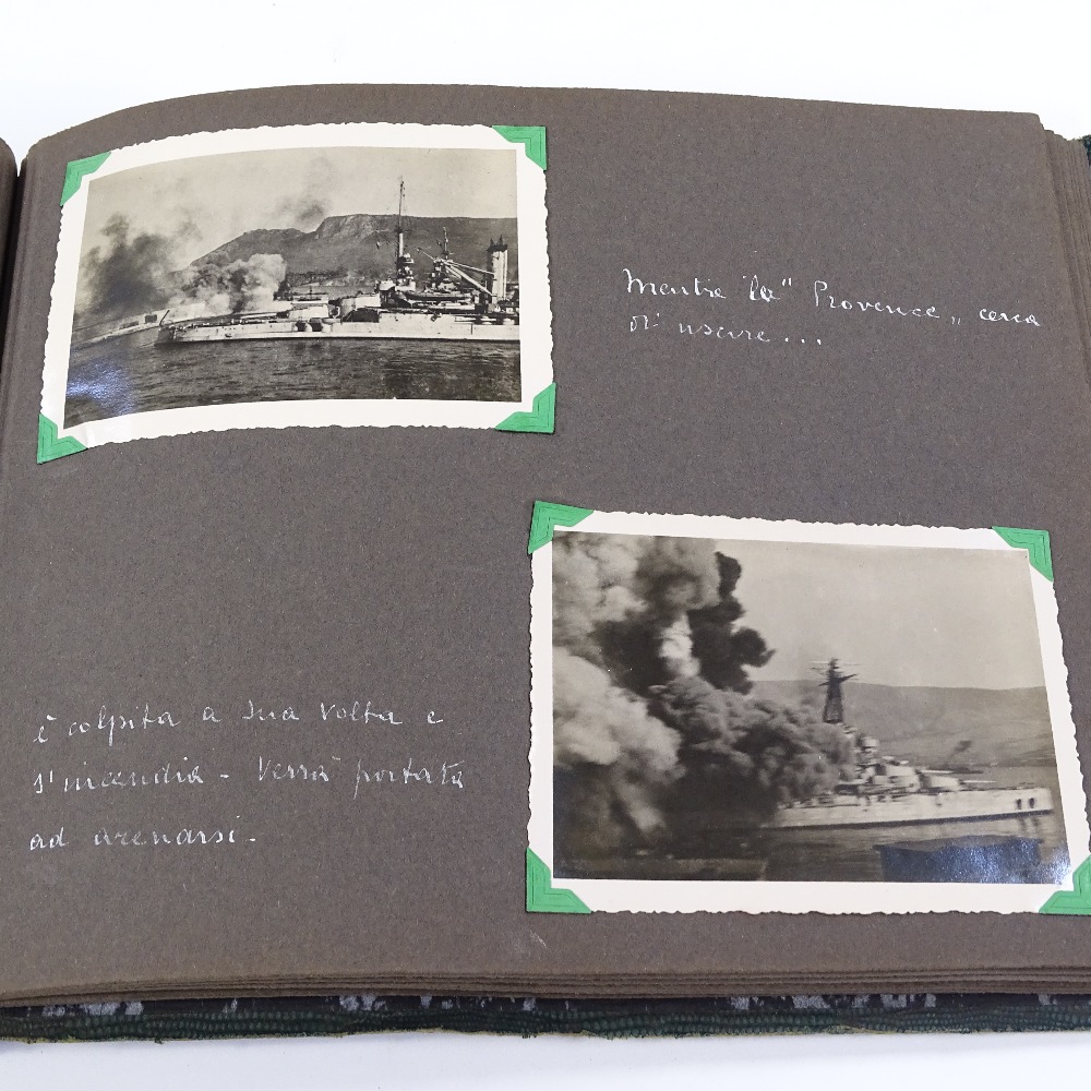 An album of Second War Period military photographs depicting the sinking of the French Fleet