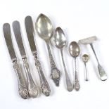 Various silver cutlery, including sterling spoon, salt spoon etc, 2.2oz weighable