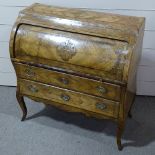 An 18th century Italian walnut cylinder-front bureau, with slide-out writing surface, 2 long drawers