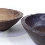 2 large Chinese turned wood bowls, diameter 59cm and 49cm (2)