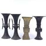 4 Chinese bronze vases, largest height 37cm (4)