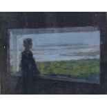 Stewart Richardson, mixed media, figure at the window, 8" x 10", framed