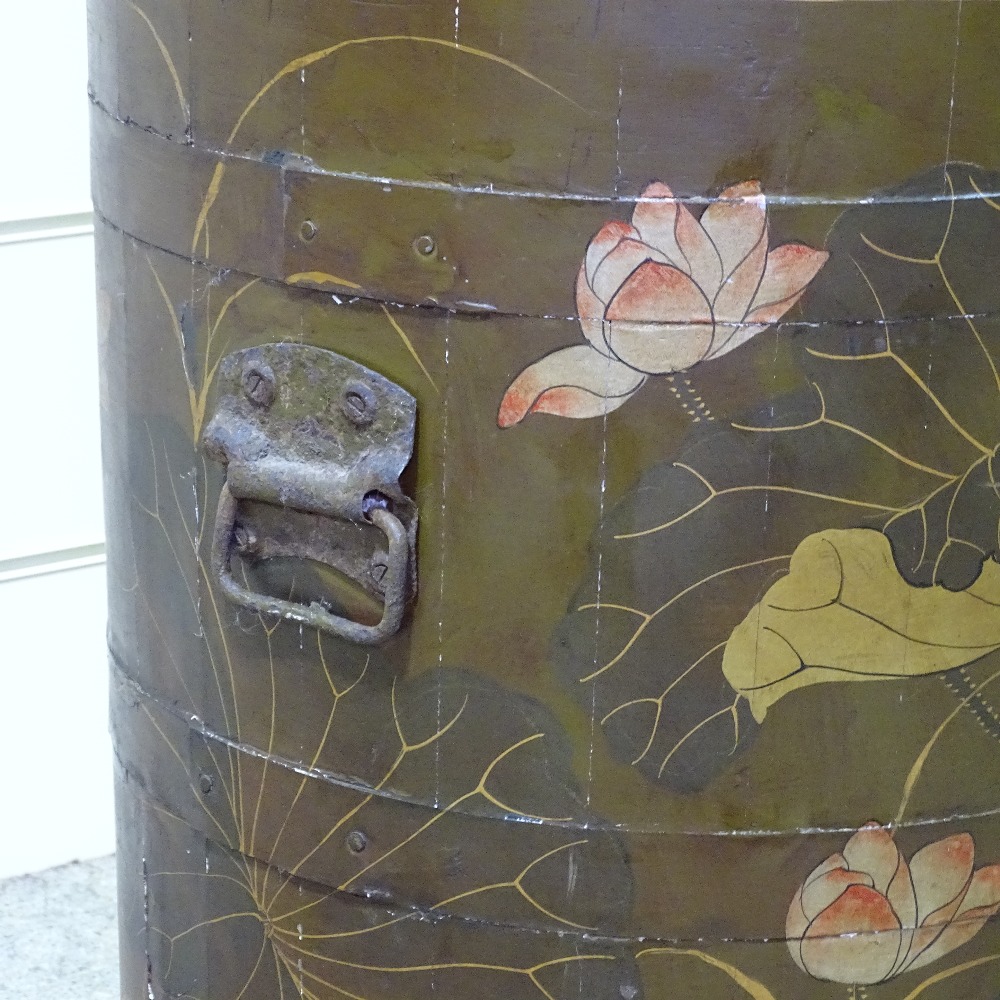 An Oriental lacquer barrel-shaped cabinet, with lift-up top, width 21", height 2'4" - Image 3 of 4