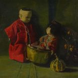 G Elias, oil on board, Chinese dolls, signed, 16.5" x 19.5", framed