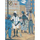 Rupert Shephard, lino-cut, South African street, signed on the mount, image size 11" x 8", framed