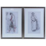 Harry John Pearson RBA (1872 - 1933), 2 charcoal/chalk, figure studies, 13" x 7.5", framed (2)