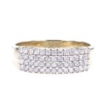 A 9ct gold 3-row diamond cluster dress ring, total diamond content approx 0.5ct, setting height 6.