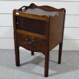 A George III mahogany tray-top night cupboard with tambour door, width 20"