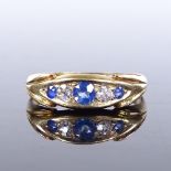 An Edwardian 18ct gold 5-stone sapphire and diamond ring, maker's marks L&W, hallmarks Birmingham