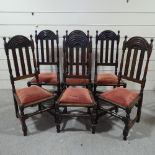 A set of 6 Liberty Loch Leven Arts and Crafts oak dining chairs, Liberty enamel labels to the