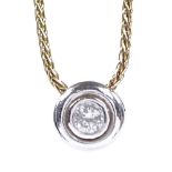 A 9ct gold solitaire diamond pendant necklace, round-cut diamond approx 0.11ct, pendant diameter 6.