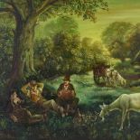 Stephen Chenery, oil on canvas board, gypsy encampment, 21" x 25", framed