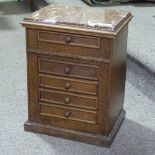 A small 19th century oak table-top jewel chest of drawers, with marble top, width 12", height 16"